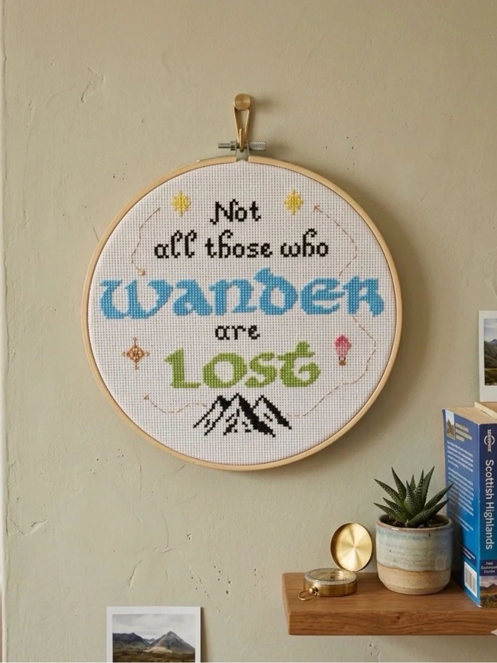 New Handmade 'Not All Those Who Wander Are Lost' Framed Cross Stitch Wall Decor